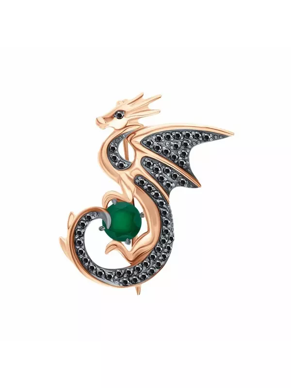 Золотая брошь с бриллиантами природными и агатами природными