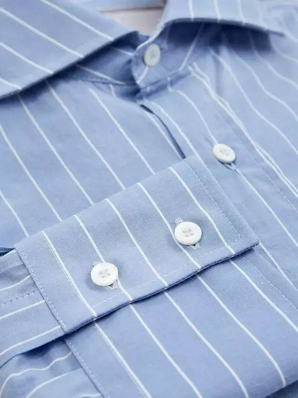 Рубашка Slim Fit из тонкого хлопкового поплина в полоску
