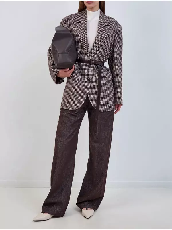 Жакет из шерсти и альпаки с ремнем и цепочкой Мониль