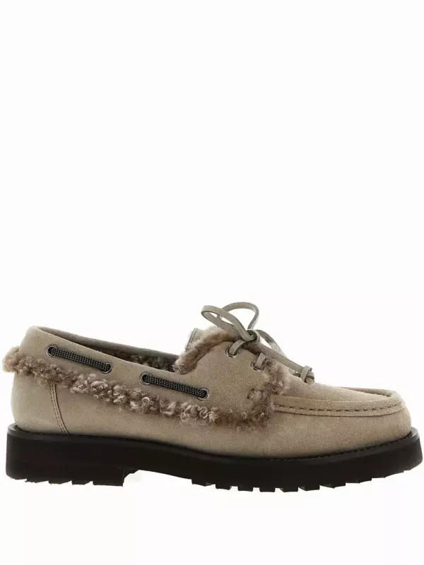 Замшевые мокасины с отделкой из овчины Brunello Cucinelli, серый