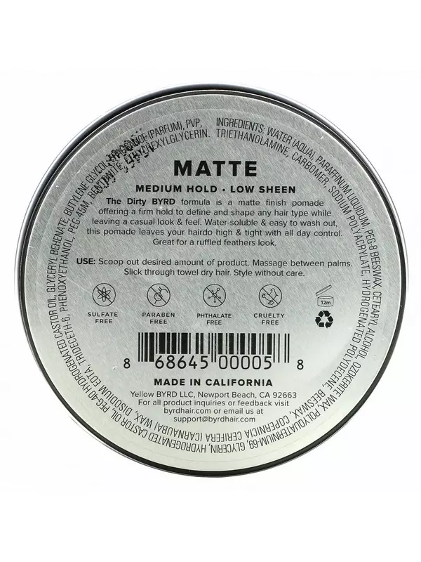 Byrd Hairdo Products, Матовая помада, средняя фиксация, 3,35 унции (99 мл)