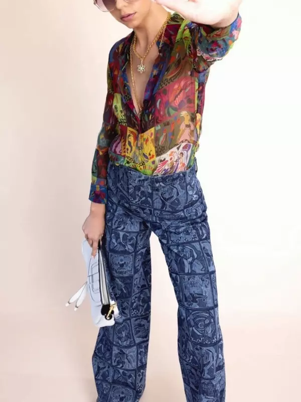 Полупрозрачная рубашка с графичным принтом Chloé, зеленый