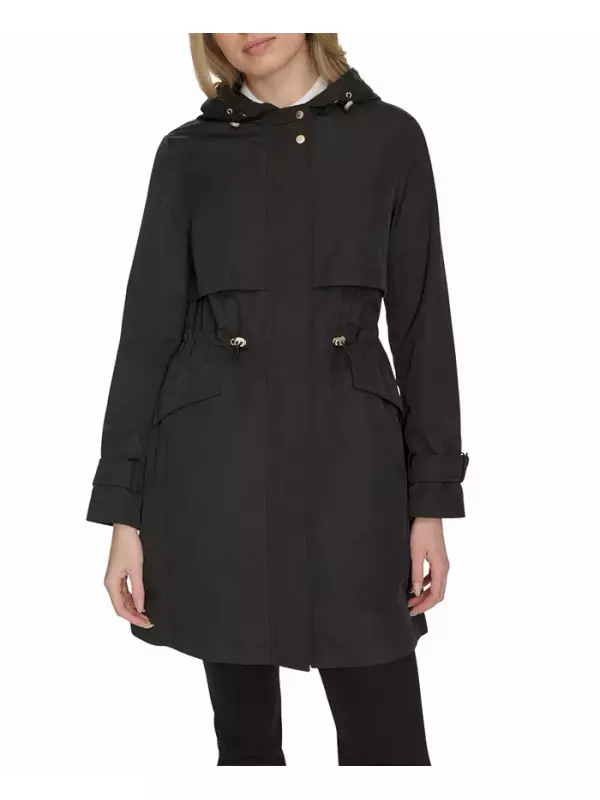 Женское тренчкот с молнией длиной 38 дюймов и втачным капюшоном W Cole Haan Signature, черный