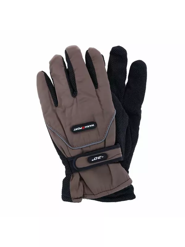 Мужские зимние лыжные перчатки из микрофибры одного размера с ремешком на запястье CTM, цвет tan