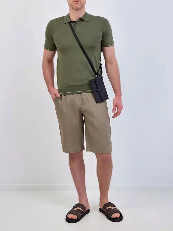 Шорты из легкой льняной ткани с вышитым логотипом и кулиской