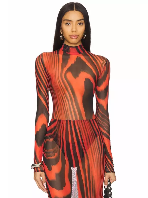 Комбинезон из сетки с принтом David Koma, red & black