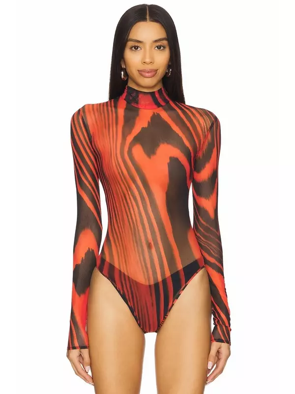 Комбинезон из сетки с принтом David Koma, red & black