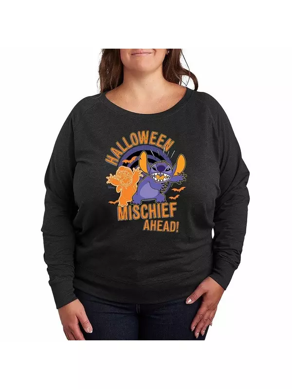 Легкий свитшот из френч терри Disney's Lilo & Stitch размера плюс Halloween Mischief, цвет Heather Charcoal