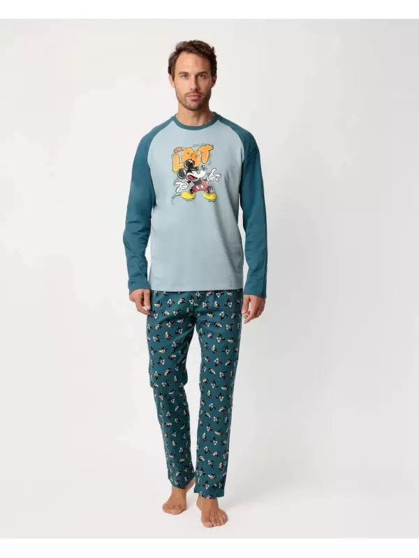 Длинная мужская пижама из хлопкового трикотажа синего цвета Disney