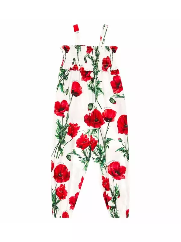 Хлопковый комбинезон с цветочным принтом Dolce&Gabbana, белый