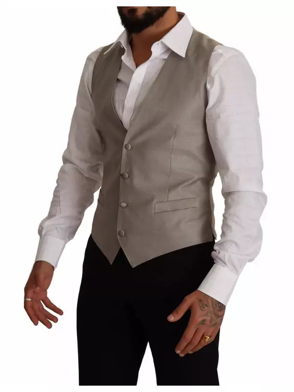 Элегантный однобортный жилет бежевого цвета Dolce & Gabbana