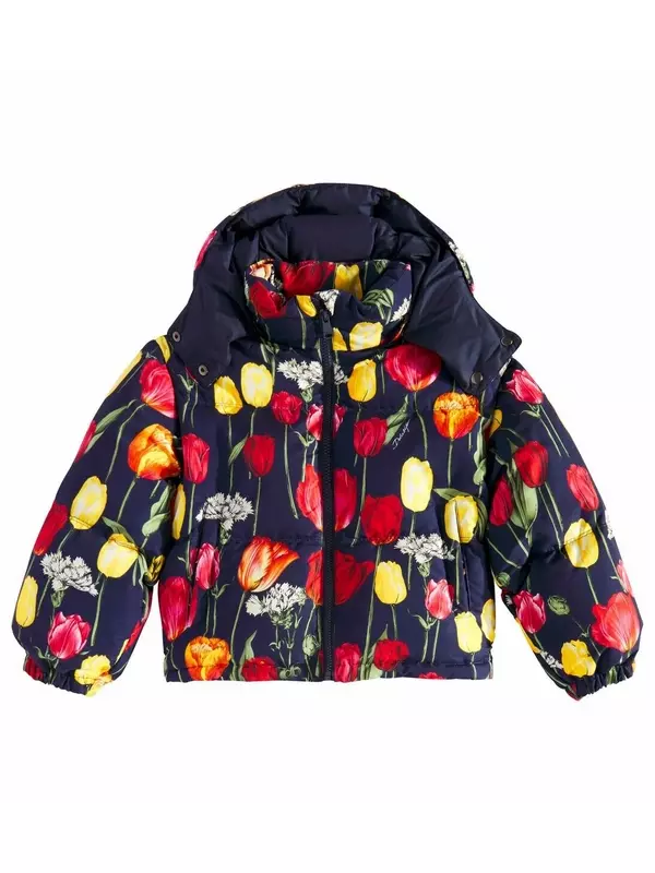 Пуховик с цветочным принтом Dolce&Gabbana Kids, цвет tulipano fdo. blu scu