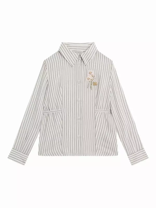 Полосатая рубашка с цветочной вышивкой Dolce & Gabbana Kids, белый