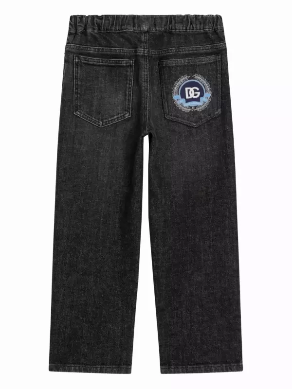 Джинсы с вышитым логотипом Dolce & Gabbana Kids, черный