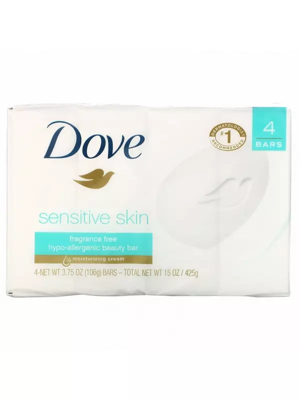 Dove, Косметическое мыло для чувствительной кожи, без отдушек, 4 шт. по 106 г (3,75 унции)