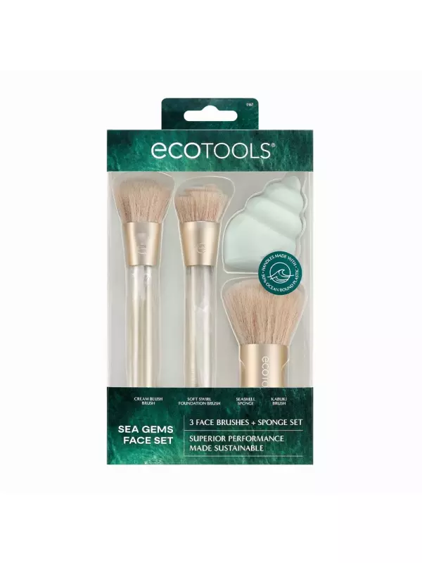 ECOTOOLS Набор кистей и спонж для макияжа / Sea Gems Golden Hour Glow Brush + Sponge Set