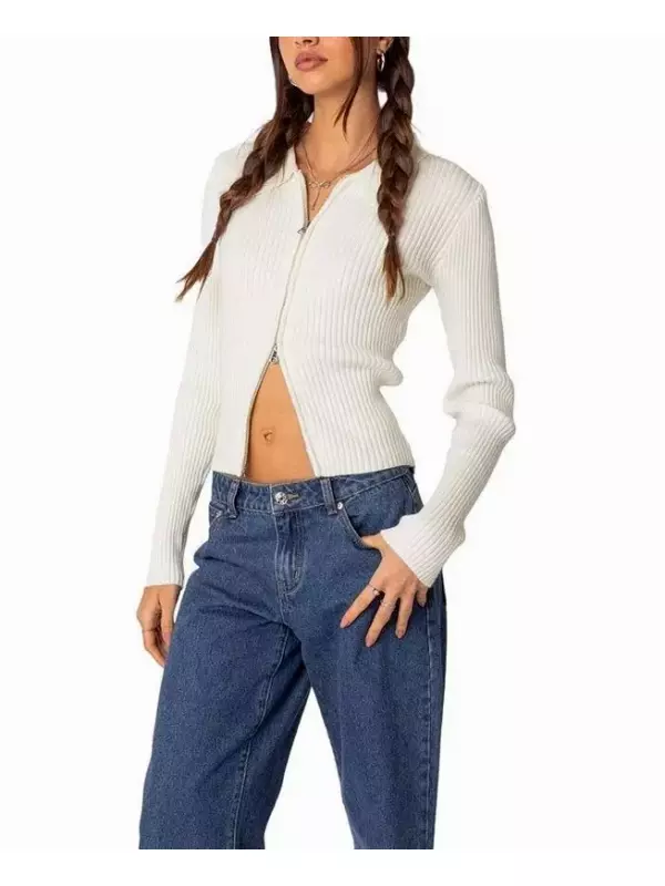 Вязаный кардиган на молнии Edikted Cora, слоновая кость/кремовый