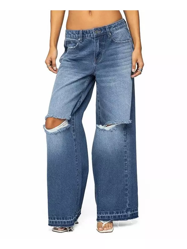 Ксения Джинсы с потертостями и низкой посадкой Edikted, синий