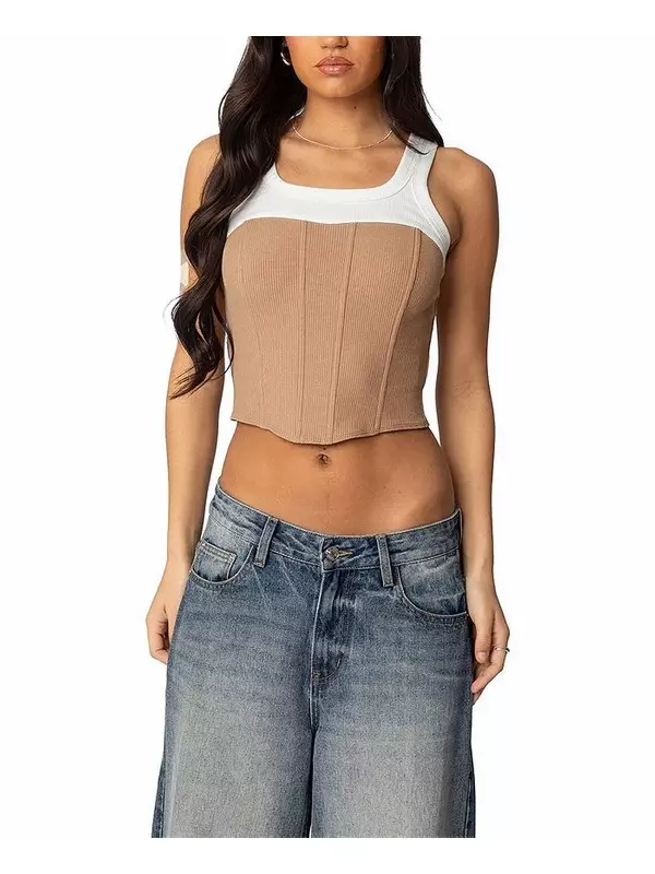 Ила Контрастный Многослойный Корсет Edikted, коричневый/бежевый