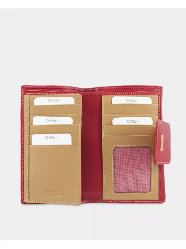 Женский кошелек из яловой кожи черного цвета El Potro, красный