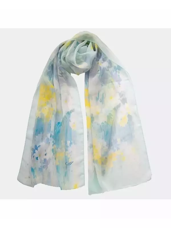 Meadow — длинный женский шелковый шарф из прозрачного шелка Elizabetta, синий