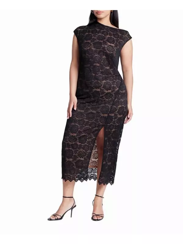 Женское платье с пайетками и прозрачным слоем ELOQUII, черный