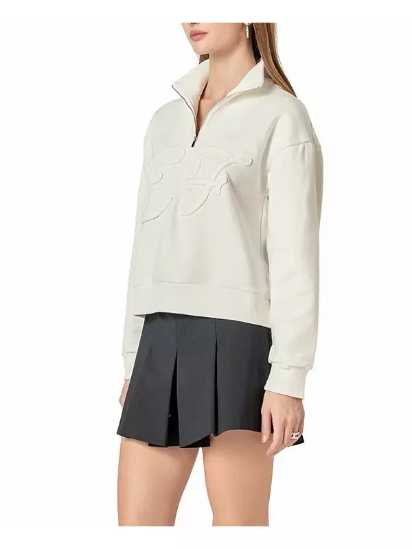 Женский худи с молнией и аппликацией English Factory, белый