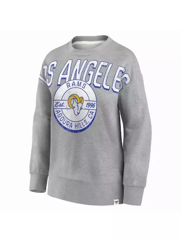 Женский свитшот из трехслойного трикотажа с логотипом Fanatics, серый с меланжем Los Angeles Rams Jump Distribution Fanatics