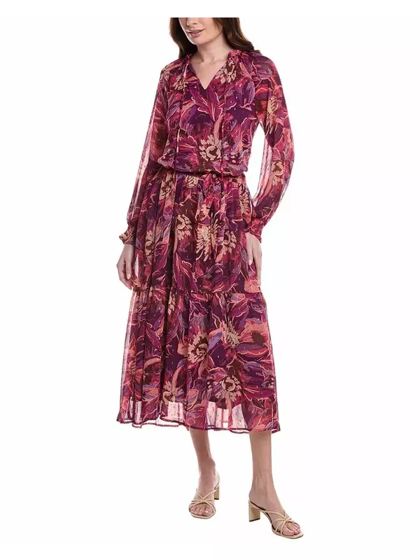 FATE Абстрактный принт Шифон Многоярусное Макси-платье, фиолетовый