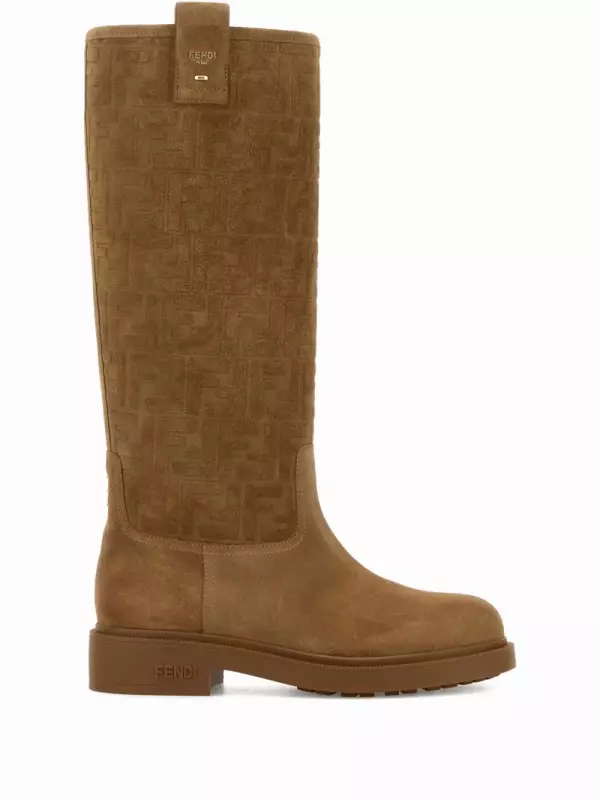 Замшевые ботфорты Fendi, коричневый