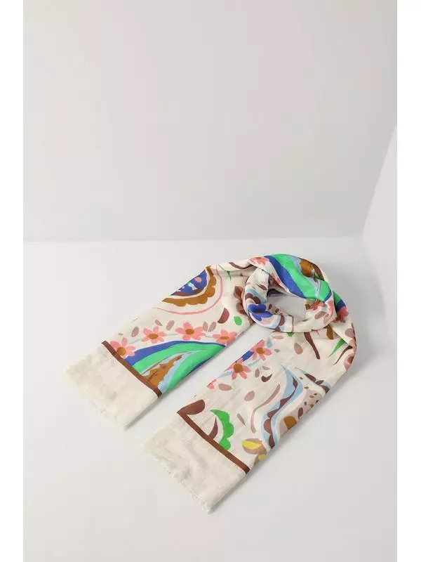 Шарф из хлопка и шелка с принтом Fraas