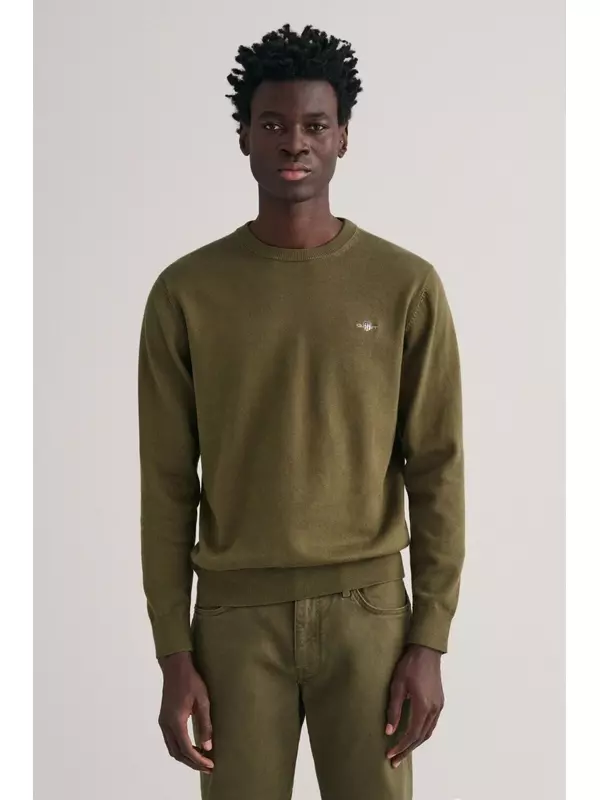 Хлопковый свитер с круглым вырезом GANT, зеленый