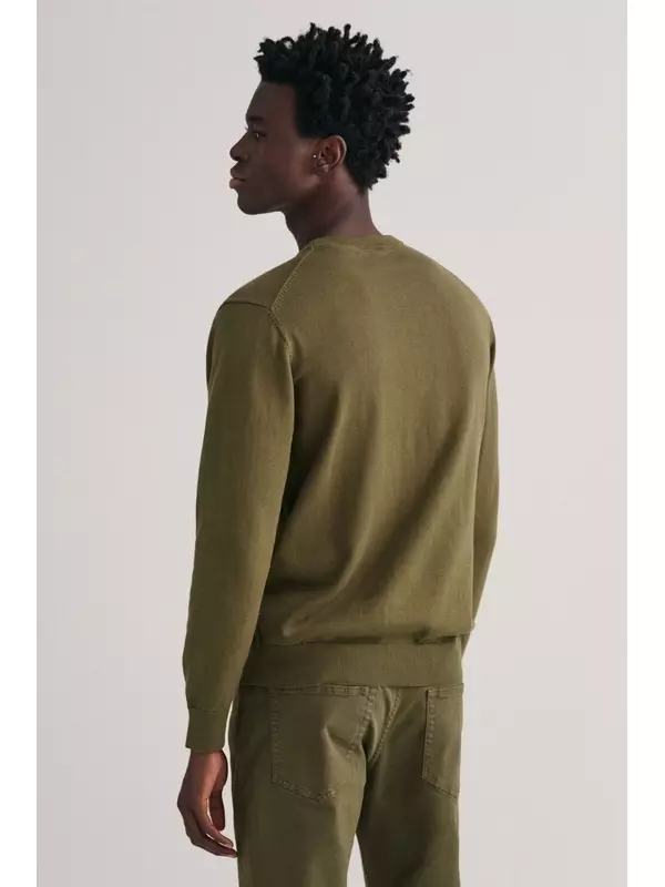 Хлопковый свитер с круглым вырезом GANT, зеленый