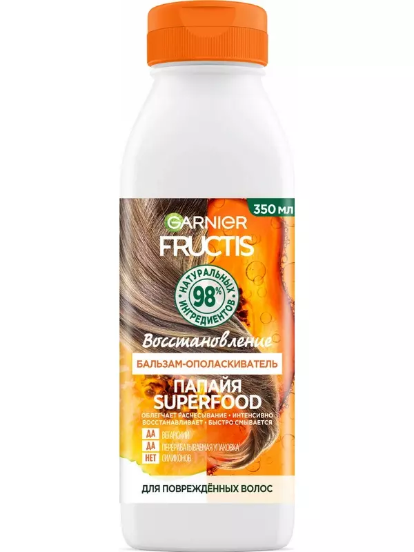 GARNIER бальзам-ополаскиватель Fructis SuperFood Папайя Восстановление для поврежденных волос, 350 мл