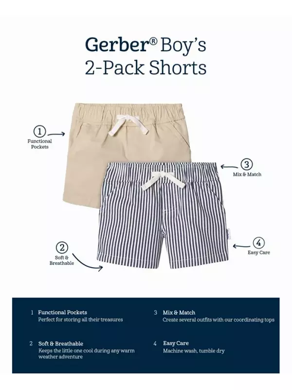 Шорты для мальчиков, 2 шт Gerber, синий