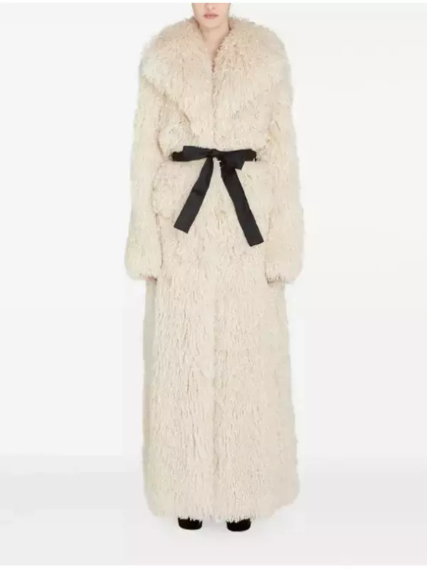 Giambattista Valli шуба из искусственного меха с бантом, нейтральный цвет