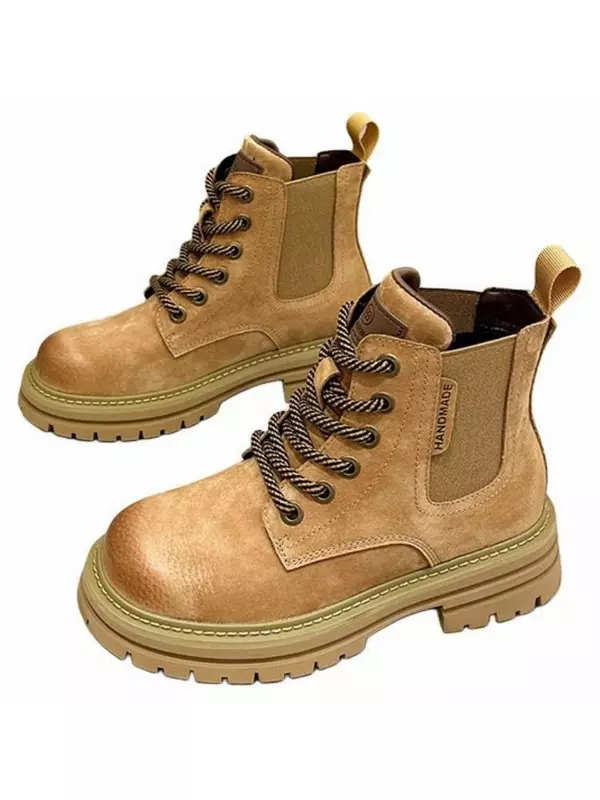 GIGIRYO Короткие женские мартинсы коричневые на плоской подошве с флисовой подкладкой, цвет Brown (Flat Fleece-Lined)