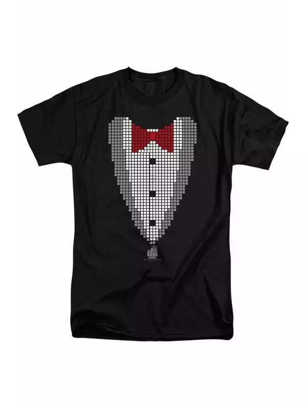 Теория большого взрыва пикселизированный смокинг короткий рукав взрослый высокий футболка / футболка Gildan, черный