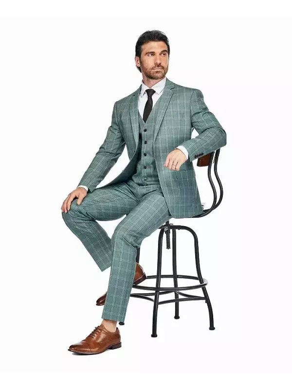 Мужской трехсоставной костюм Slim Fit в зеленую клетку Gino Vitale, зеленый