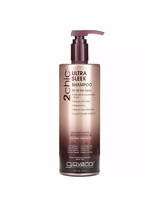 Giovanni, 2chic, шампунь для придания ультраблеска, для всех типов волос, бразильский кератин и марокканское аргановое масло, 710 мл (24 жидк. унции)