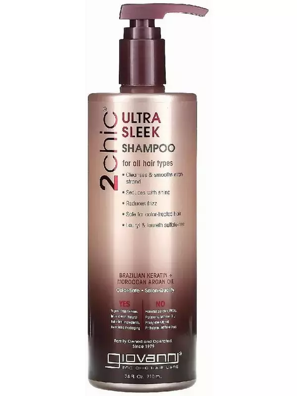 Giovanni, 2chic, шампунь для придания ультраблеска, для всех типов волос, бразильский кератин и марокканское аргановое масло, 710 мл (24 жидк. унции)