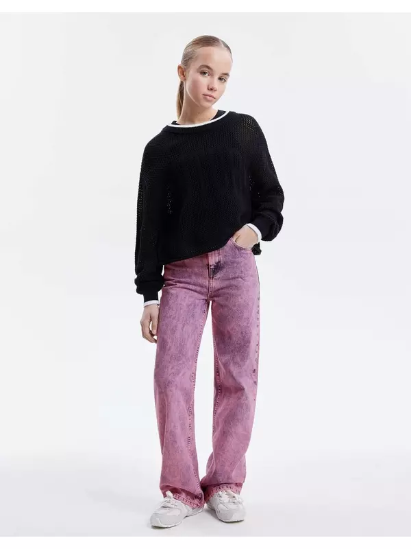 Джинсы Gloria Jeans, размер 7-8л/128 (32), синий/розовый