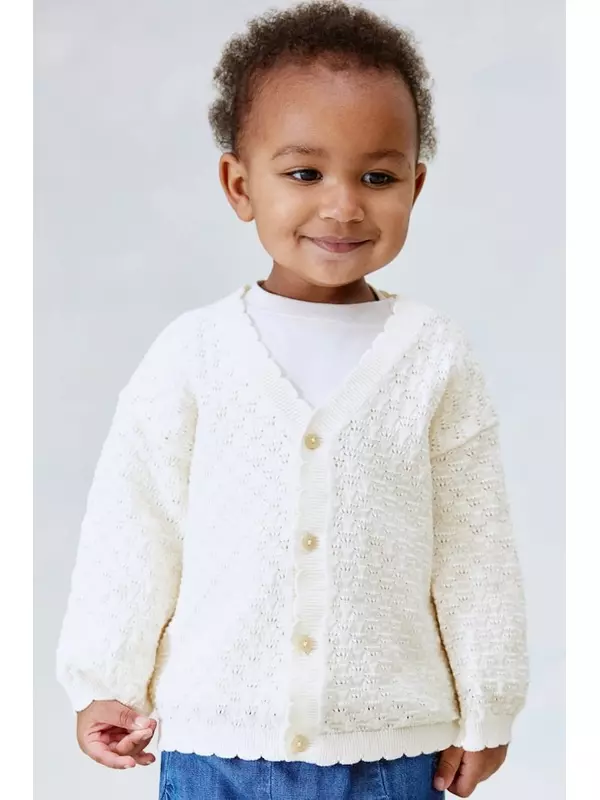 Хлопковый кардиган ажурной вязки H&M, бежевый