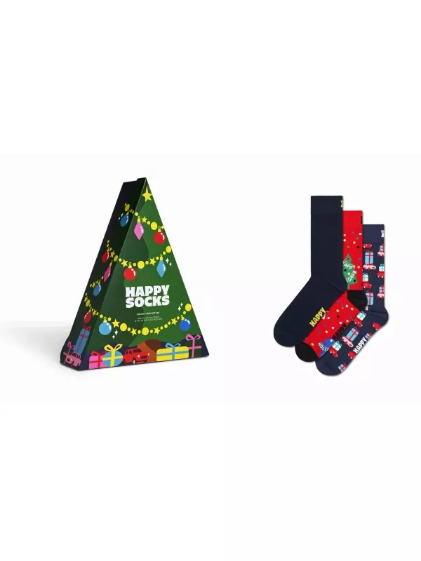 Длинные носки Happy Socks (коробка, 3 шт.) с праздничными мотивами, синий