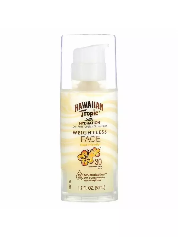 Hawaiian Tropic, Silk Hydration, Weightless Face, невесомый солнцезащитный лосьон для лица без масел, SPF 30, 50 мл