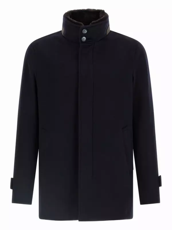 Стеганое кашемировое пальто с высоким воротником Herno, синий