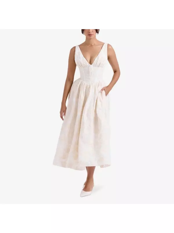 Платье-Корсет Emmelina с глубоким вырезом, эластичное, из хлопковой смеси, миди House Of Cb, белый