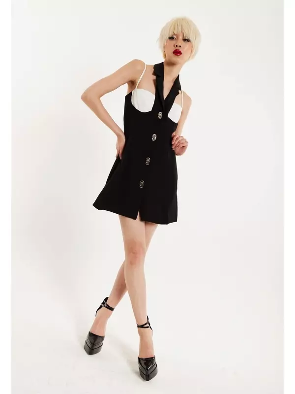 Монохромное платье-блейзер с лацканами, черное House of Holland, черный