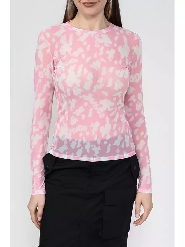 Лонгслив из эластичной сетки с принтом HUGO