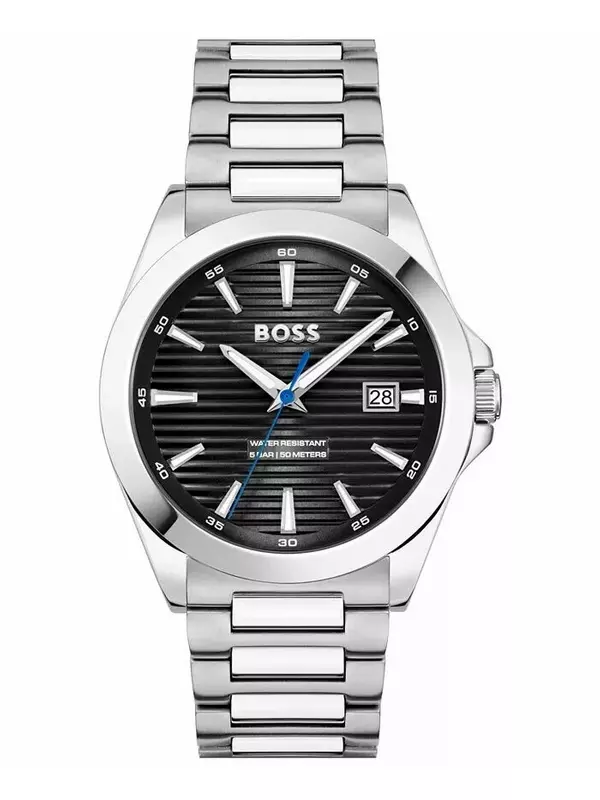 Мужские кварцевые часы Strike с базовым календарем из нержавеющей стали, 41 мм Hugo Boss, серебро